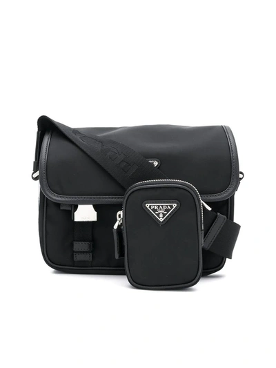 Shop Prada Logo Saffiano Shoulder Bag In Black
