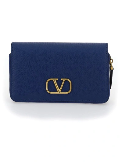 Shop Valentino Vlogo Zip Around Wallet In Blue