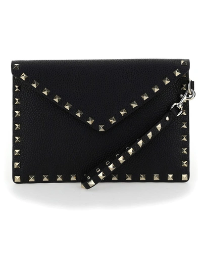 Shop Valentino Garavani Rockstud Medium Envelope Pouch Bag In Black