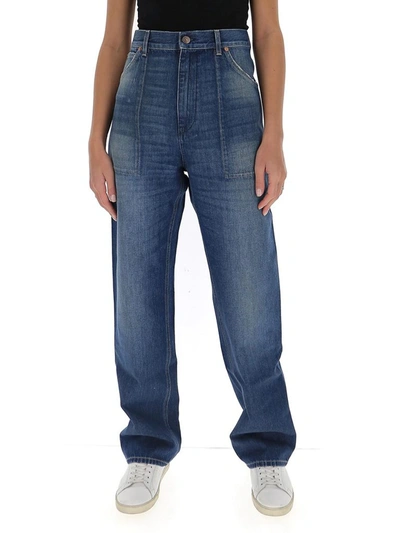 Shop Gucci Eco Washed Denim Cargo Jeans In Blue