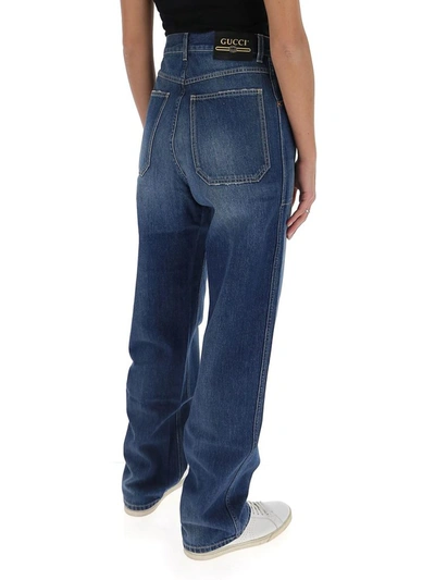 Shop Gucci Eco Washed Denim Cargo Jeans In Blue