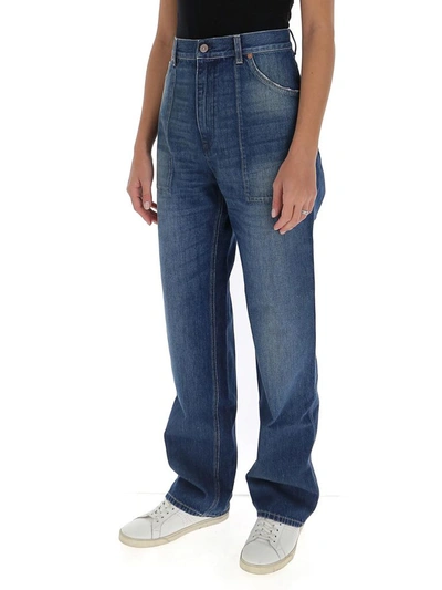 Shop Gucci Eco Washed Denim Cargo Jeans In Blue