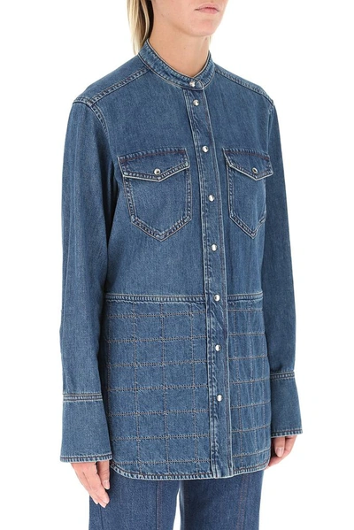Shop Chloé Stitching Detail Denim Shirt In Blue