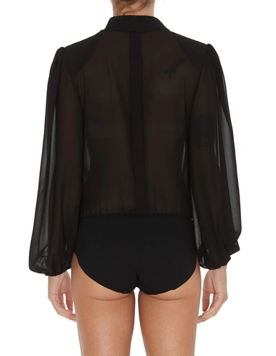 Shop Elisabetta Franchi Puff Sleeve Bodysuit Blouse In Black