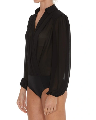 Shop Elisabetta Franchi Puff Sleeve Bodysuit Blouse In Black