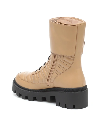Shop Gucci Frances Leather Combat Boots In Beige