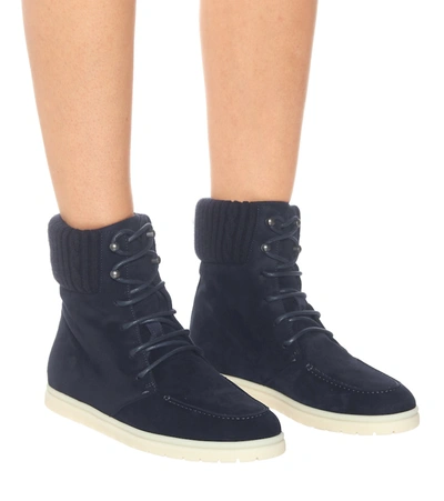 Shop Loro Piana Ontario Suede Ankle Boots In Blue