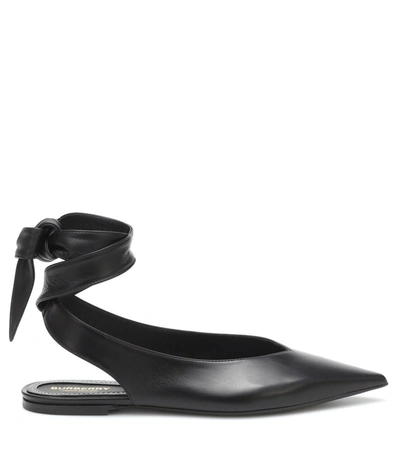 Shop Burberry Howe Leather Slingback Ballet Flats In Black