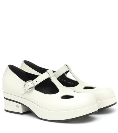 Shop Gucci Mary Jane Platform Leather Pumps In White