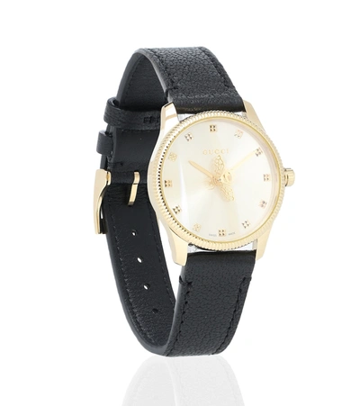 Shop Gucci G-timeless 29mm Leather Watch In Black