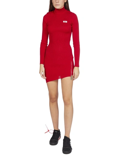 Shop Gcds Asymmetric Knitted Dress In Red