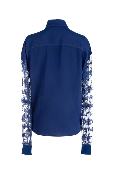 Shop Givenchy Lace Sleeved Shirt In Blue