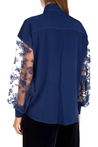 Shop Givenchy Lace Sleeved Shirt In Blue
