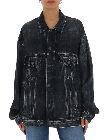 Shop Balenciaga Oversized Acid Wash Denim Jacket In Black