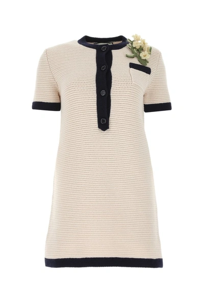 Shop Gucci Flower Brooch Mini Dress In White