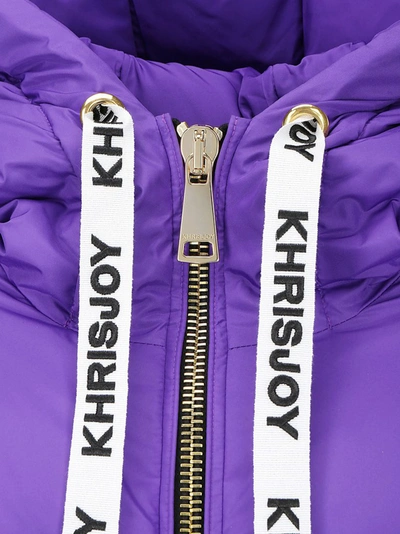 Shop Khrisjoy Logo Print Drawstring Hooded Puffer Jacket In Purple