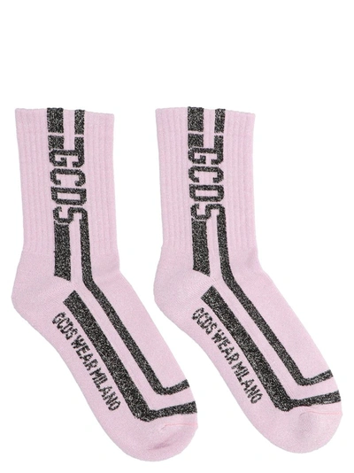 Shop Gcds Logo Intarsia Lurex Socks In Pink