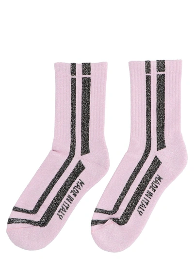 Shop Gcds Logo Intarsia Lurex Socks In Pink