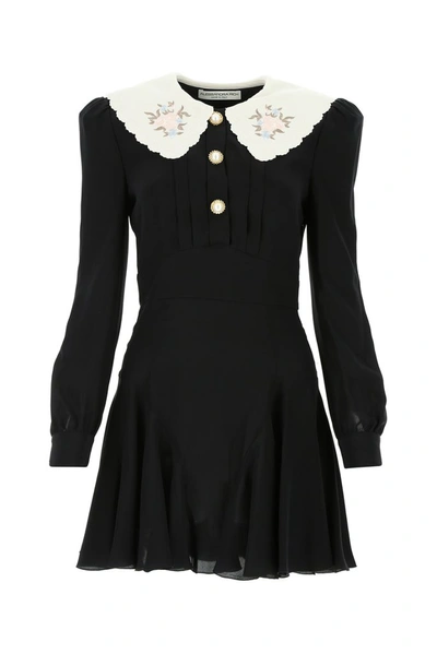 Shop Alessandra Rich Embroidered Collar Mini Dress In Black