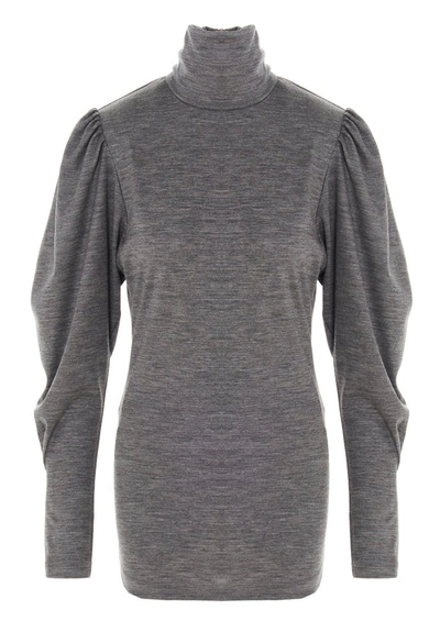 Shop Isabel Marant Gavina Turtleneck Puff Sleeve Top In Grey