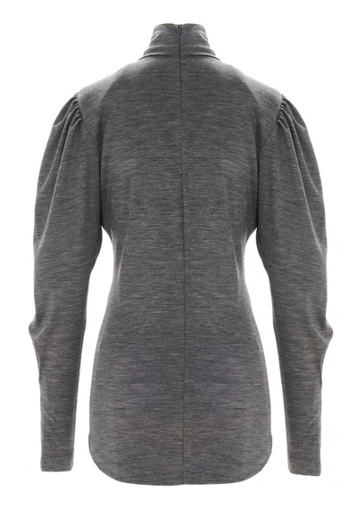 Shop Isabel Marant Gavina Turtleneck Puff Sleeve Top In Grey