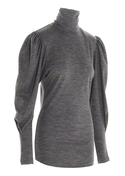 Shop Isabel Marant Gavina Turtleneck Puff Sleeve Top In Grey