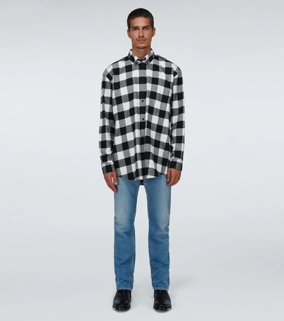 Shop Balenciaga Checked Cotton-flannel Shirt In White