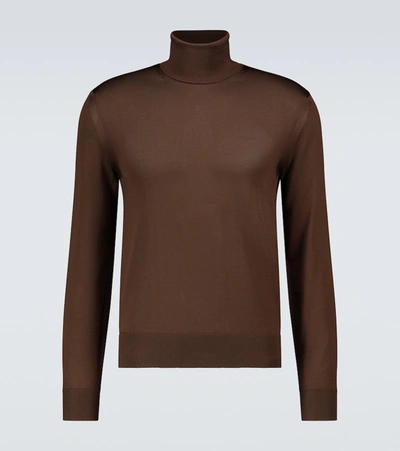 Shop Tom Ford Long-sleeved Turtleneck Sweater In Brown