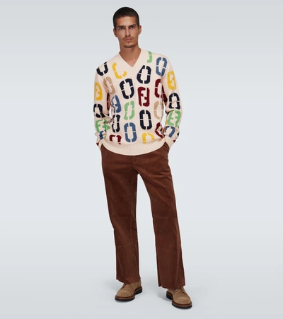 Shop Fendi Intarsia Knitted Wool Sweater In Multicoloured