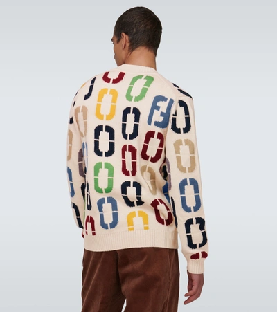 Shop Fendi Intarsia Knitted Wool Sweater In Multicoloured