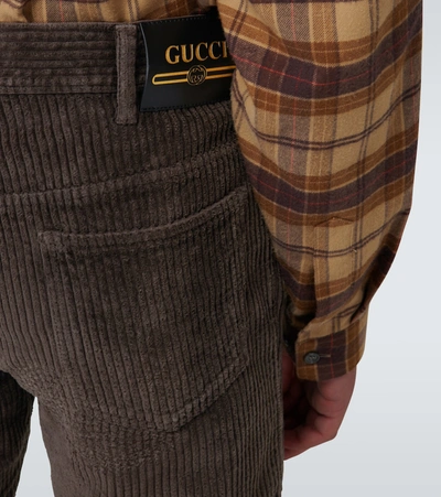 Shop Gucci Washed Velvet Corduroy Pants In Brown