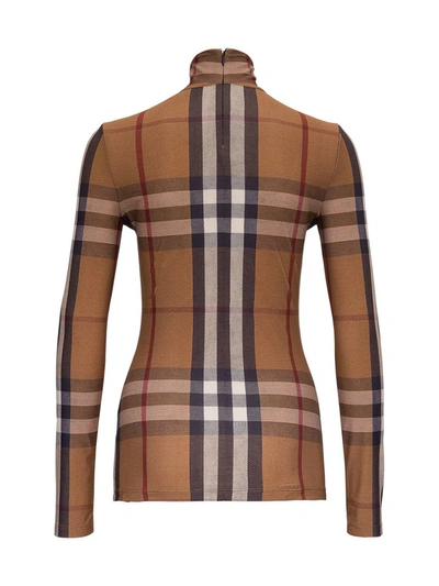 Shop Burberry Check Print Turtleneck Top In Beige