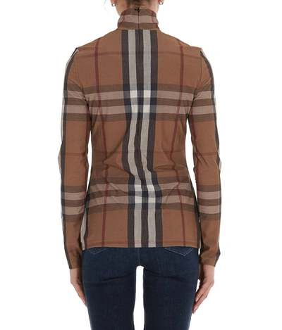 Shop Burberry Check Print Turtleneck Top In Beige