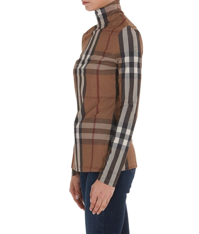 Shop Burberry Check Print Turtleneck Top In Beige