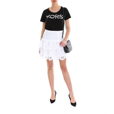 Shop Michael Michael Kors Ruffle Floral Embroidered Mini Skirt In White