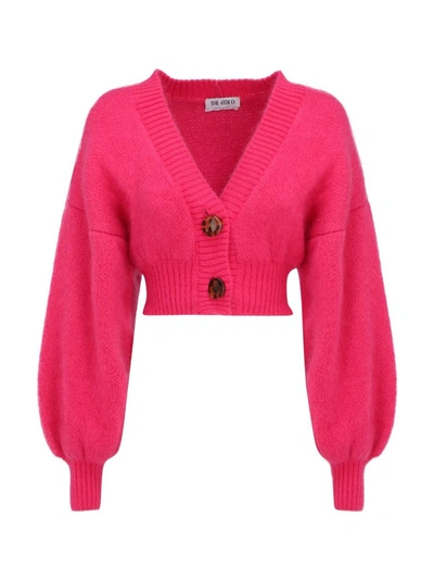 Shop Attico The  Balloon Sleeve Cropped Cardigan In Pink