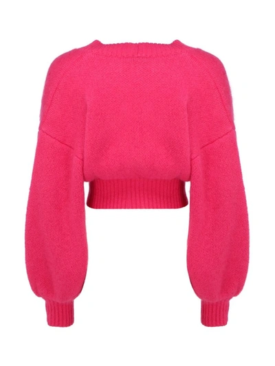 Shop Attico The  Balloon Sleeve Cropped Cardigan In Pink