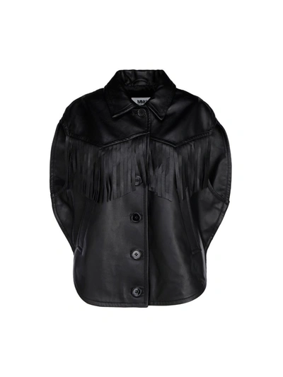 Shop Mm6 Maison Margiela Fringed Jacket In Black