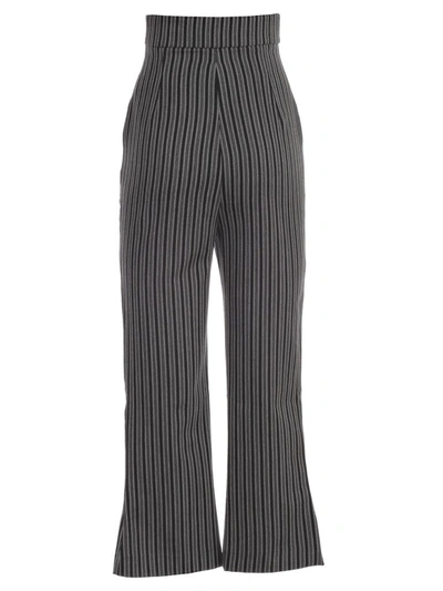 Shop Jacquemus Striped High Waist Cropped Trousers In Grey