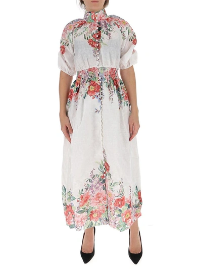 Shop Zimmermann Bellitude Shirred Waist Dress In White