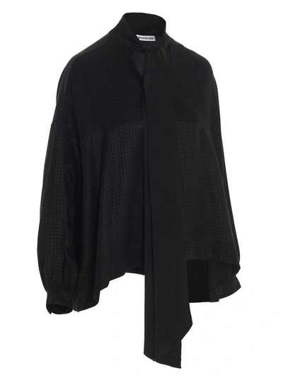 Shop Balenciaga Pussy Bow Blouse In Black