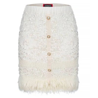 Shop Andreeva White Sundown Handmade Knit Skirt With Pear Buttons