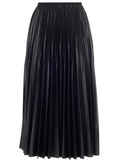 Shop Givenchy Logo Band Pleated Skirt In Black