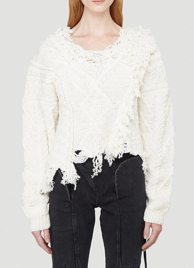 Shop Ottolinger Deconstructed Cable Knit Sweater In White
