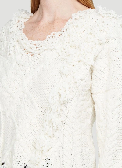 Shop Ottolinger Deconstructed Cable Knit Sweater In White