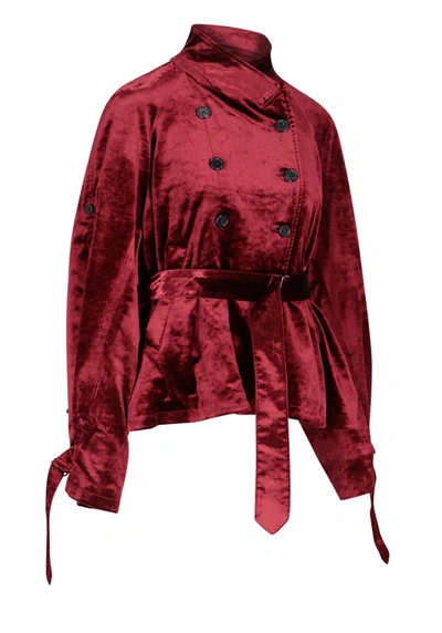 Shop Ann Demeulemeester Calico Velvet Belted Blazer In Red
