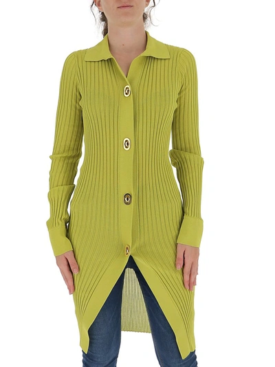 Shop Bottega Veneta Ribbed Fitted Cardigan In Green