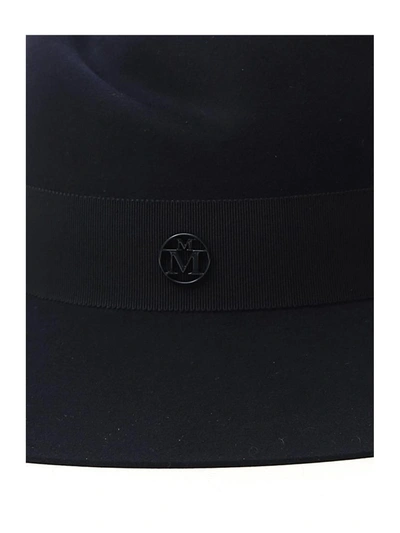 Shop Maison Michel Virginie Logo Plaque Fedora Hat In Navy