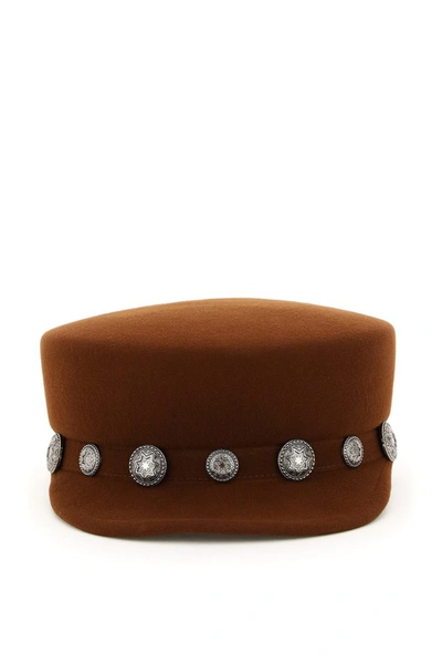 Shop Maison Michel Abby Button In Brown