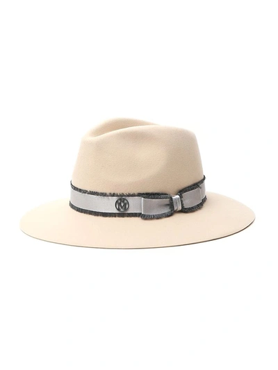 Shop Maison Michel Rico Contrasting Band Fedora Hat In Beige